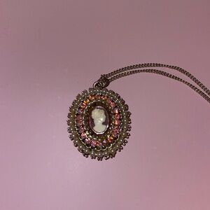 Vintage Cameo Pendant Necklace With Chain And Carrying Bag